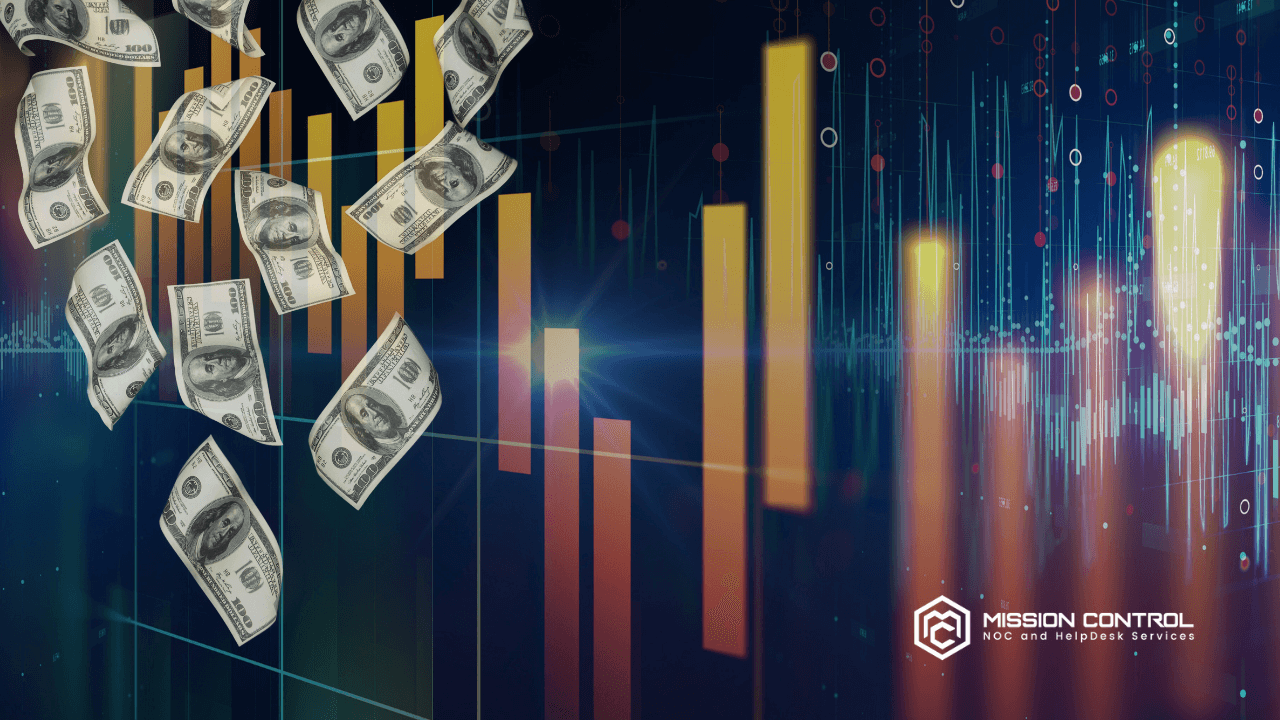 Chart with data scale and money flowing down